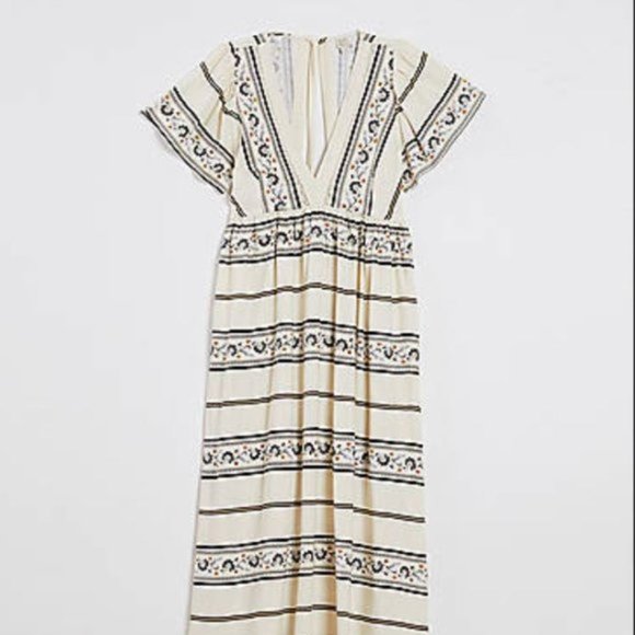 LOFT Dresses & Skirts - Loft Beach Stripe Floral Midi Dress Size Large NWT